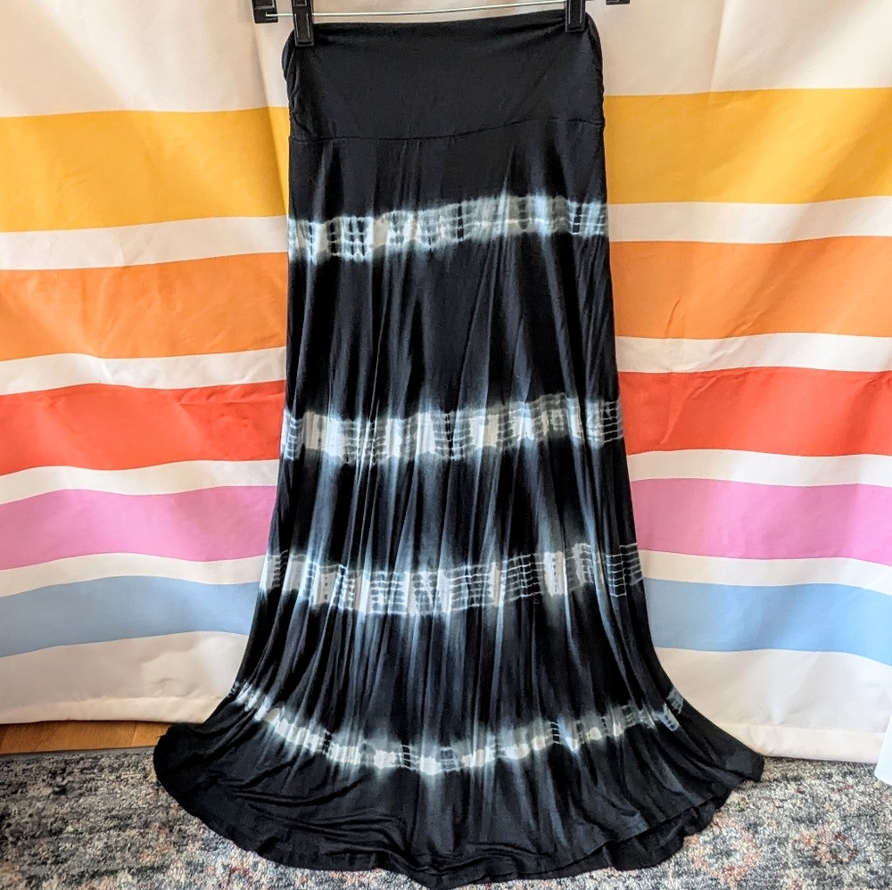 Vintage Wet Seal Black + White Tie Dye Maxi Skirt Whimsigoth Y2K Grunge Witchy